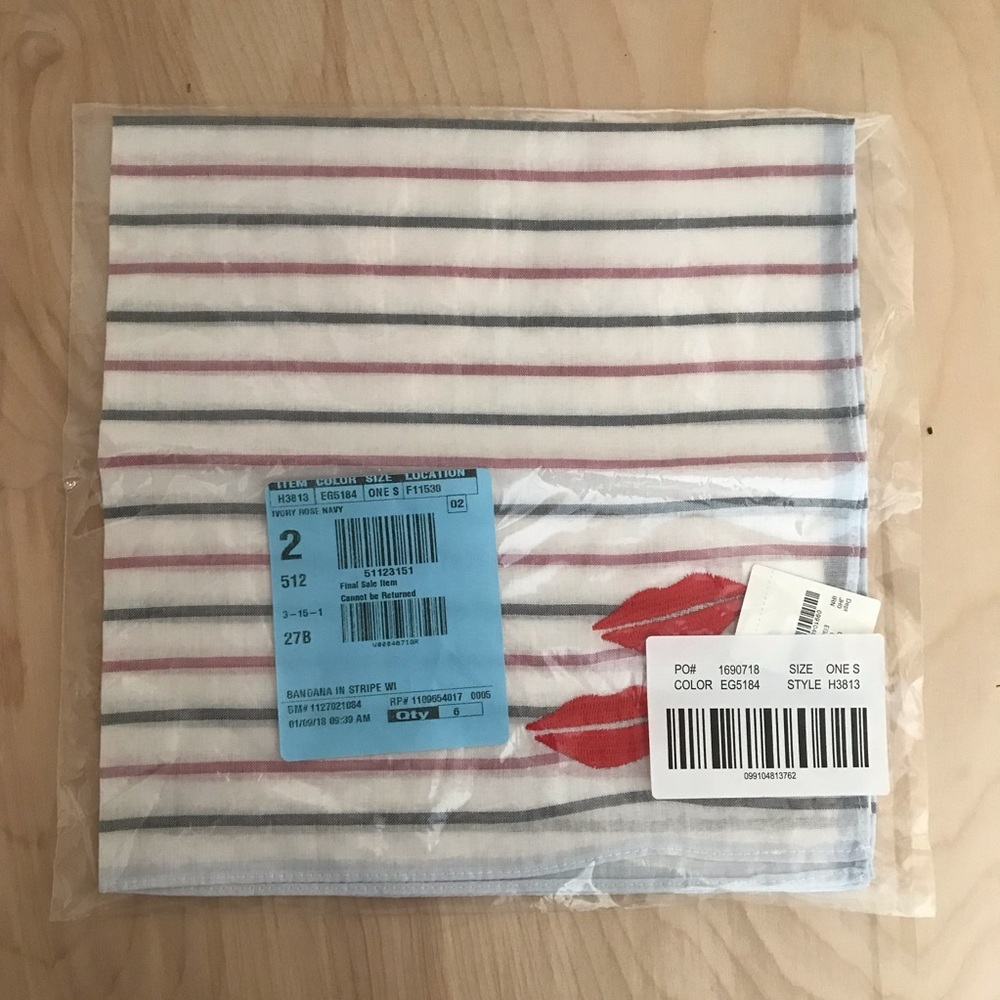 J. Crew • Bandana in Stripe Embroidered Lips